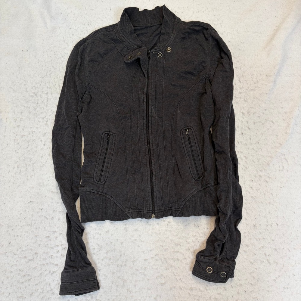 Lululemon Full Zip Jacket Womens 4 Gray Moto Style Ribbed Trim Pockets
